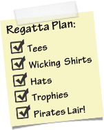 Regatta Plan:
 ￼ Tees
 ￼ Wicking  Shirts
 ￼ Hats
 ￼ Trophies
 ￼ Pirates Lair!